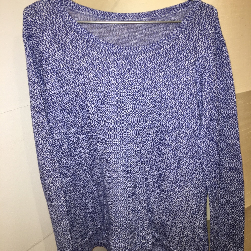 Blue White-Speckled Scoop Neck Sweater